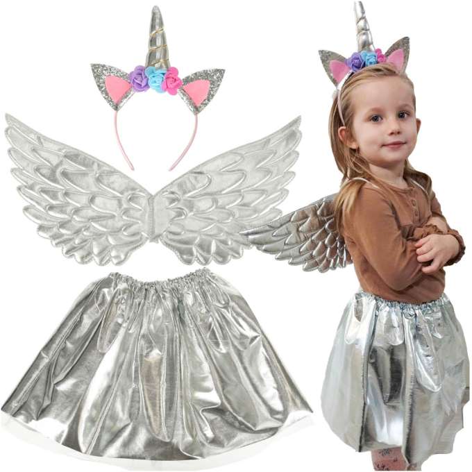 Unicorn costume skirt headband wings silver