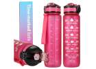 Water bottle bidon with straw handle motivational measure for the gym BPA free Tritan 1l pink 1