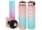Water bottle bidon with straw handle motivational measure for the gym BPA free Tritan 1l pink blue 1