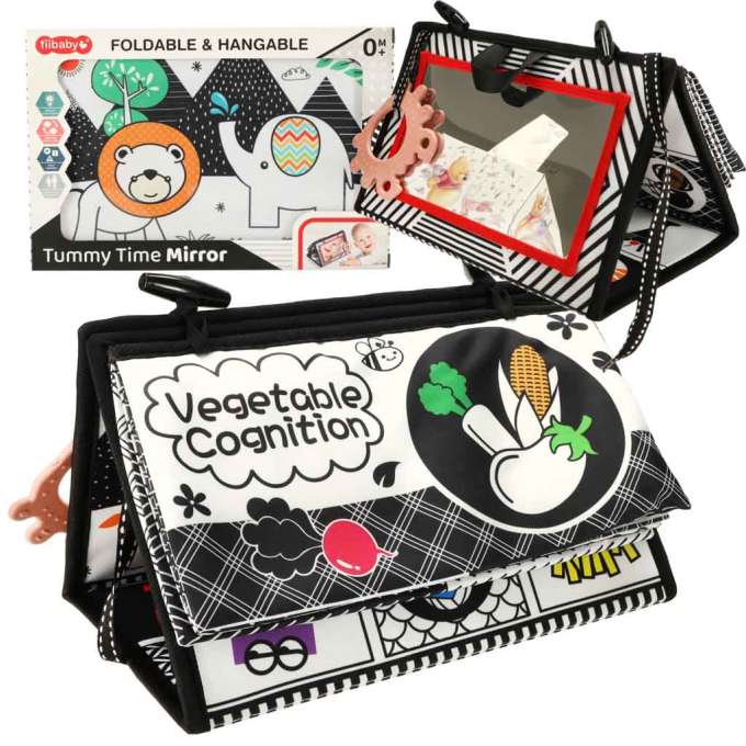 Book sensory contrast mat for crib mirror mirror teether