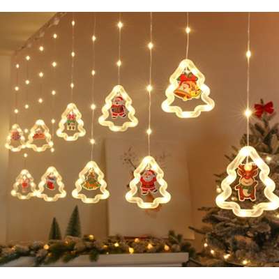 Lampki LED kurtyna z obrazkami w choinkach 3m