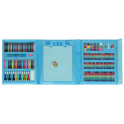Paint art set in a suitcase 208 items crayons pastels markers markers pens paints ruler blue