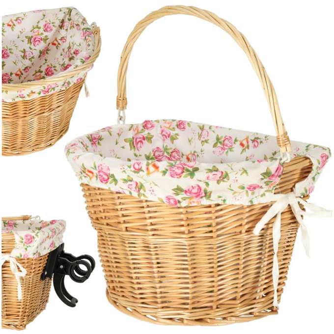 Wicker bicycle basket RALLEX front basket, woven insert, click, flowers
