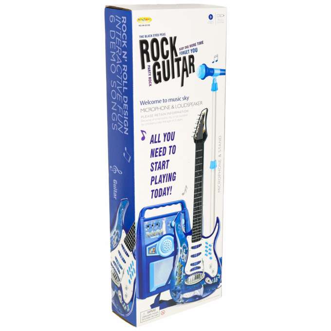 Electric rock guitar with microphone speaker for children blue