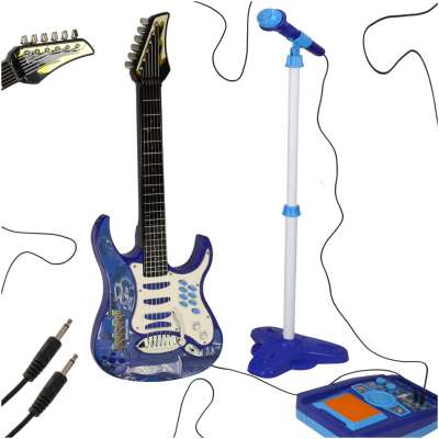 Gitara elektryczna rockowa z głośnikiem mikrofonem dla dzieci niebieska