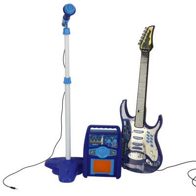 Gitara elektryczna rockowa z głośnikiem mikrofonem dla dzieci niebieska