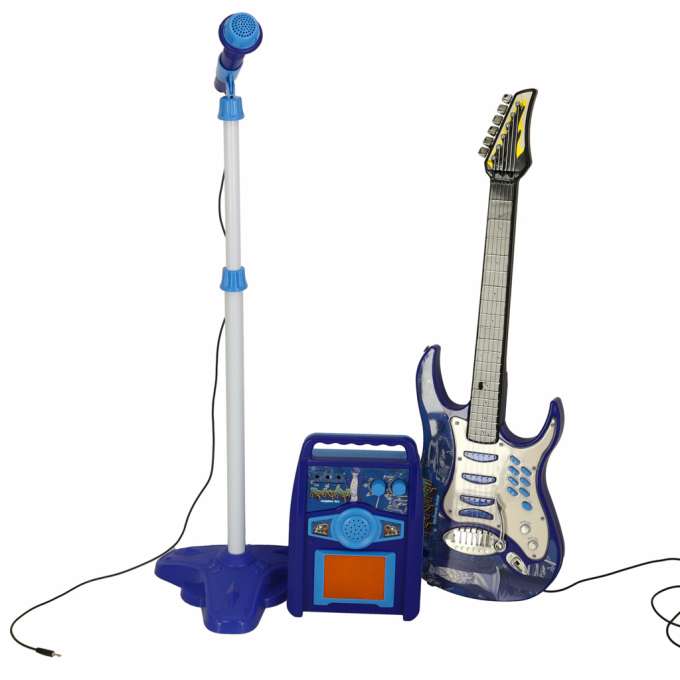 Gitara elektryczna rockowa z głośnikiem mikrofonem dla dzieci niebieska