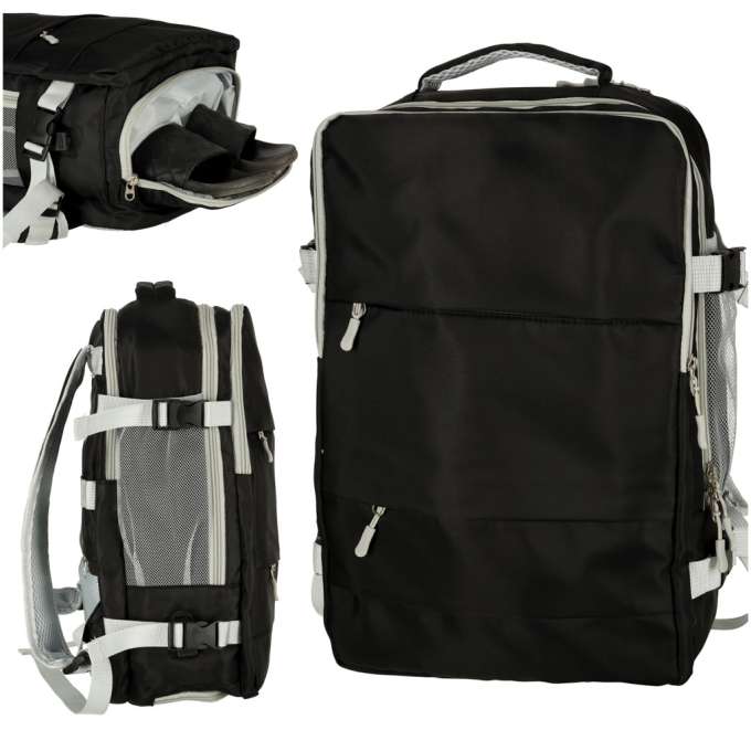 Airplane travel backpack waterproof USB cable 45x16x28cm black