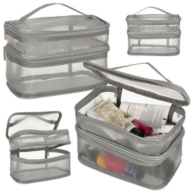 Cosmetic travel organizer folding piled organizer for storing cosmetics accessories gray