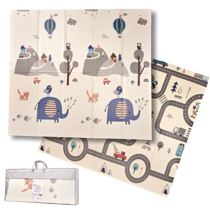 Educational folding foam mat double-sided 179x198cm street/forest