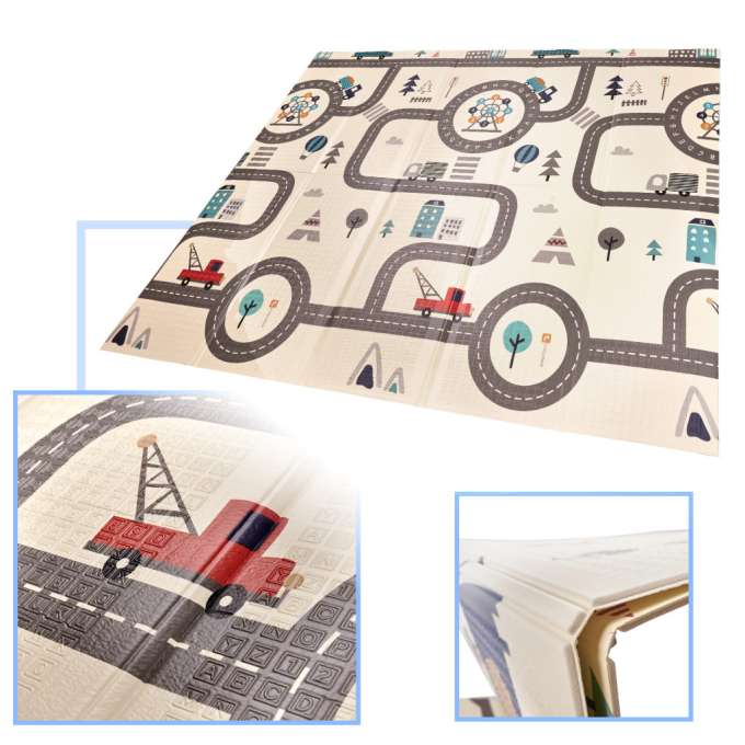 Educational folding foam mat double-sided 179x198cm street/forest