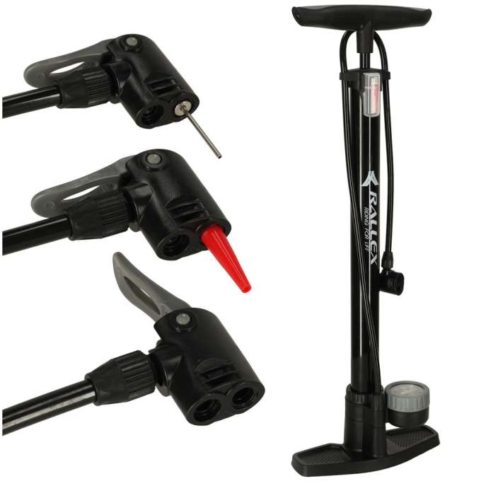 Foot-operated bicycle pump RALLEX with 11 bar pressure gauge