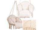 Hanging chair swing seat with cushion XXL ecru 120kg 3