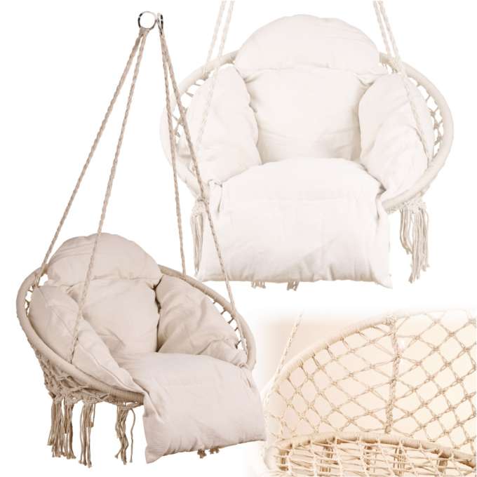 Hanging chair swing seat with cushion XXL ecru 120kg