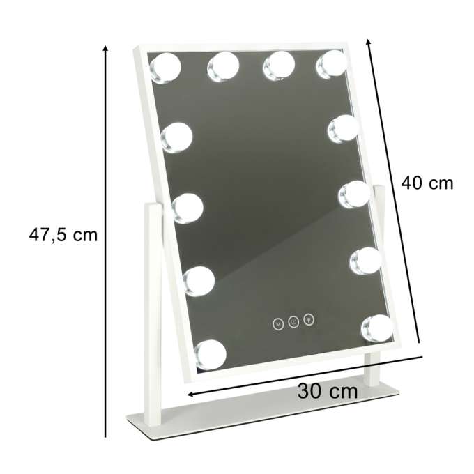 LED make-up mirror with USB bulbs 30x40cm