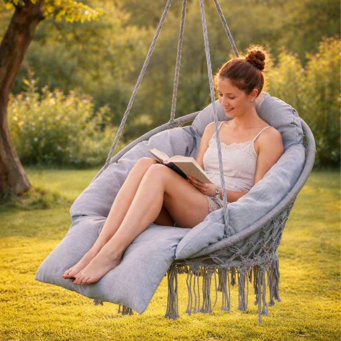 LUARO garden swing stork's nest with XXL cushion gray 80 cm 150 kg