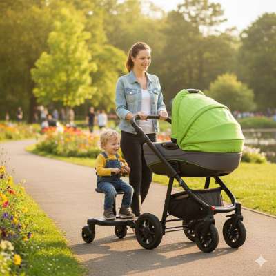 Pushchair extension with baby seat black