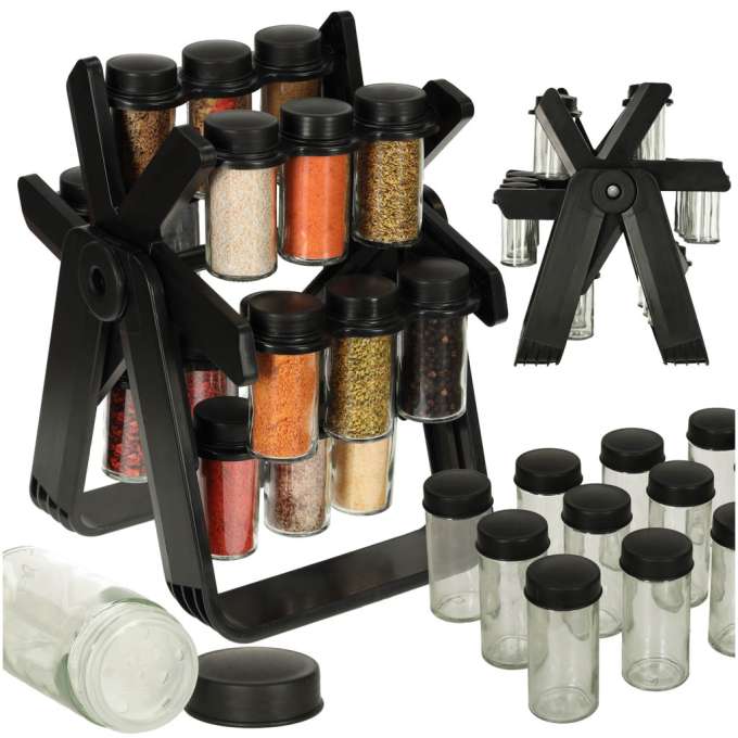 Spice organizer rack rotating containers