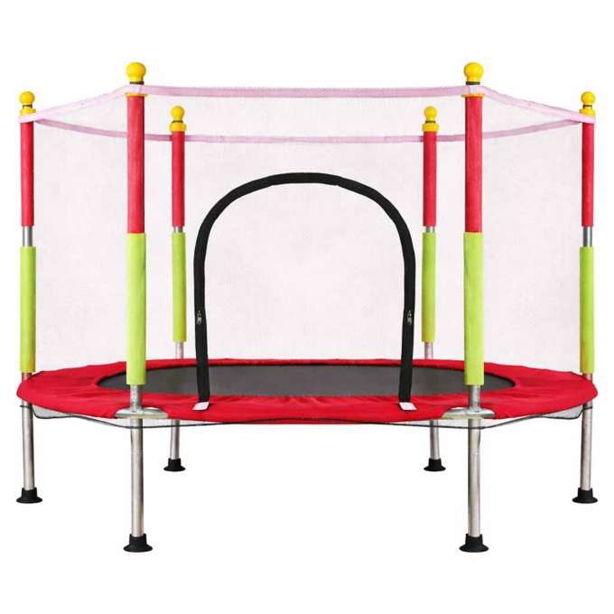 Trampoline for home garden for kids ball net 140cm 55inch red