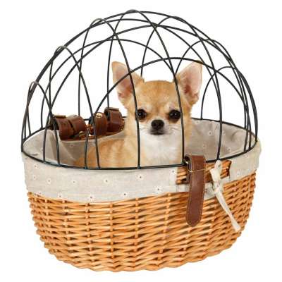 Wicker basket for bike with metal grid cat dog carrier