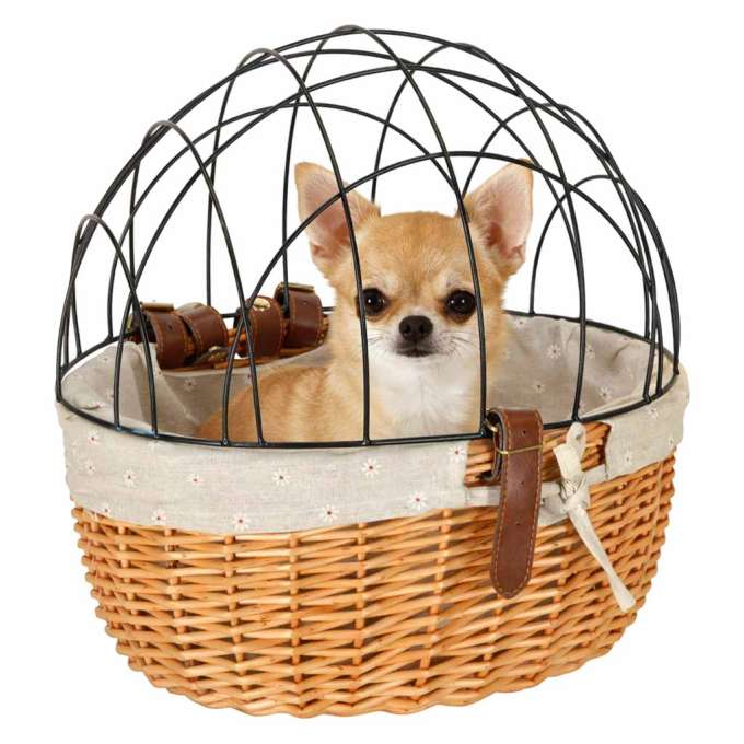 Wicker basket for bike with metal grid cat dog carrier