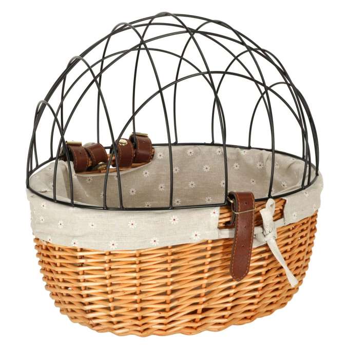 Wicker bike basket with metal rack for dog cat carrier