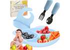 Baby silicone utensils infant table set 4 items teddy bear blue 1