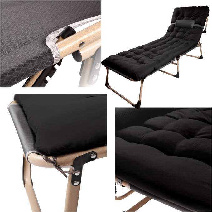 Camping bed with pillow 193 cm black