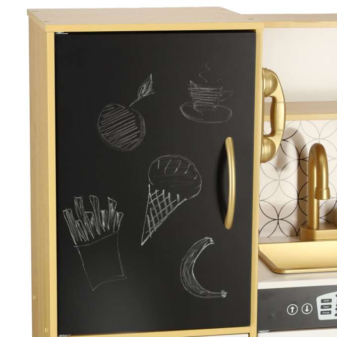 Children's wooden kitchen with fridge gold