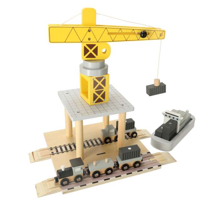 Crane seaport + train ship wooden