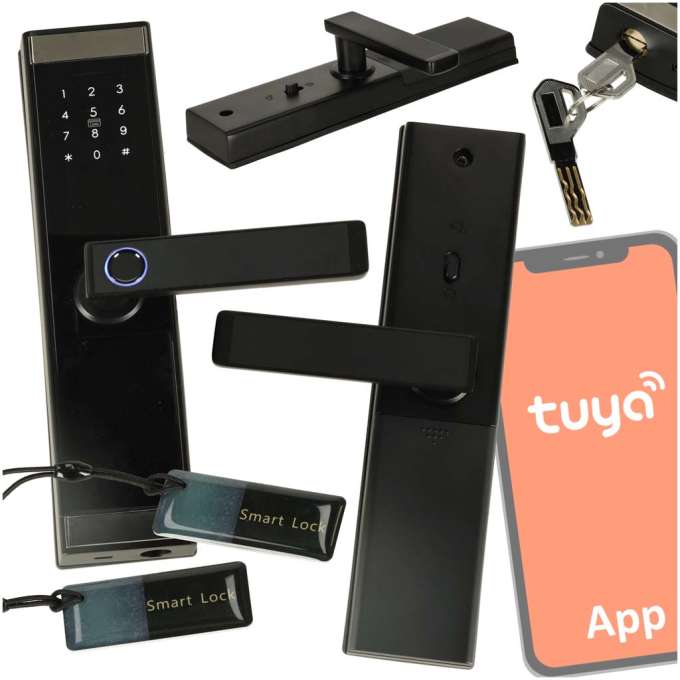 Electronic door lock handle code fingerprint bluetooth black