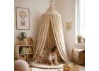 Hanging canopy bed baldachin curtain tipi tent beige 7