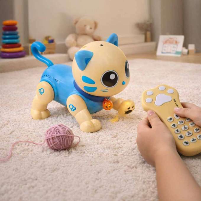 Kot kotek interaktywny zdalnie sterowany na pilota RC robot skacze niebieski