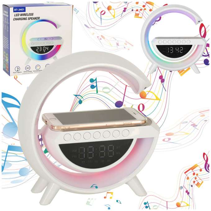 LED RGB light with wireless charger radio alarm clock