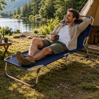 LUARO Folding tourist field bed canada 193 cm navy blue