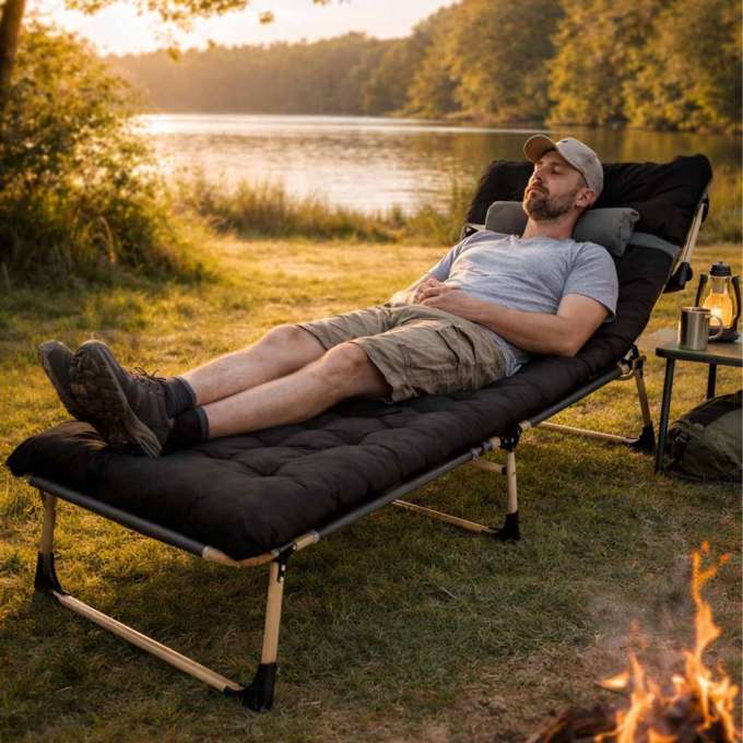 LUARO travel field bed folding business recliner 193 cm black
