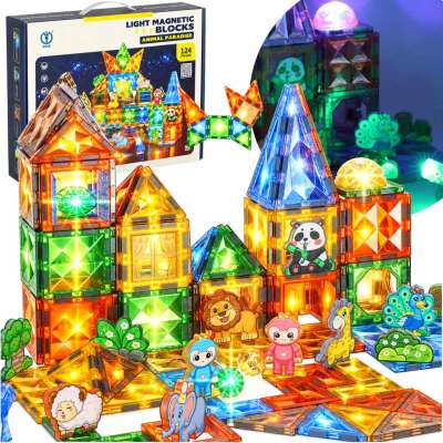 Magnetic construction blocks glowing animals 124 elements