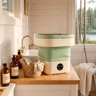 Mini portable washing machine folding 12L green