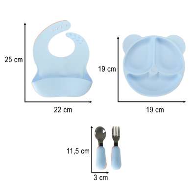 Silicone children's dishes teddy bear light blue 4el