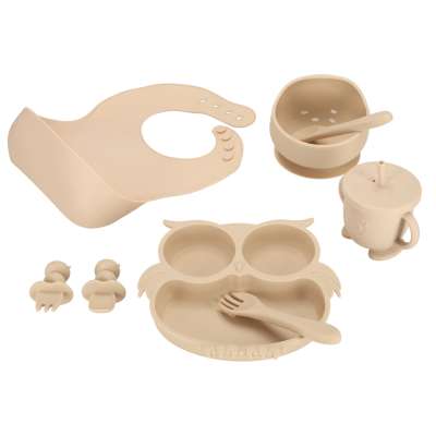 Silicone dishes for children owl beige 9 elements