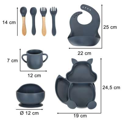 Silicone dishes for children squirrel 9 elements dark blue