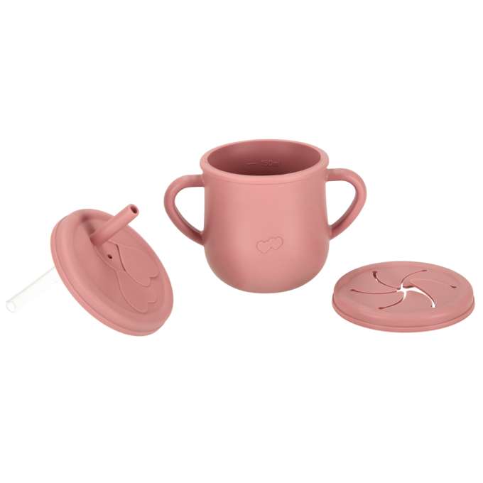 Silicone dishes for children squirrel 9 elements dark pink