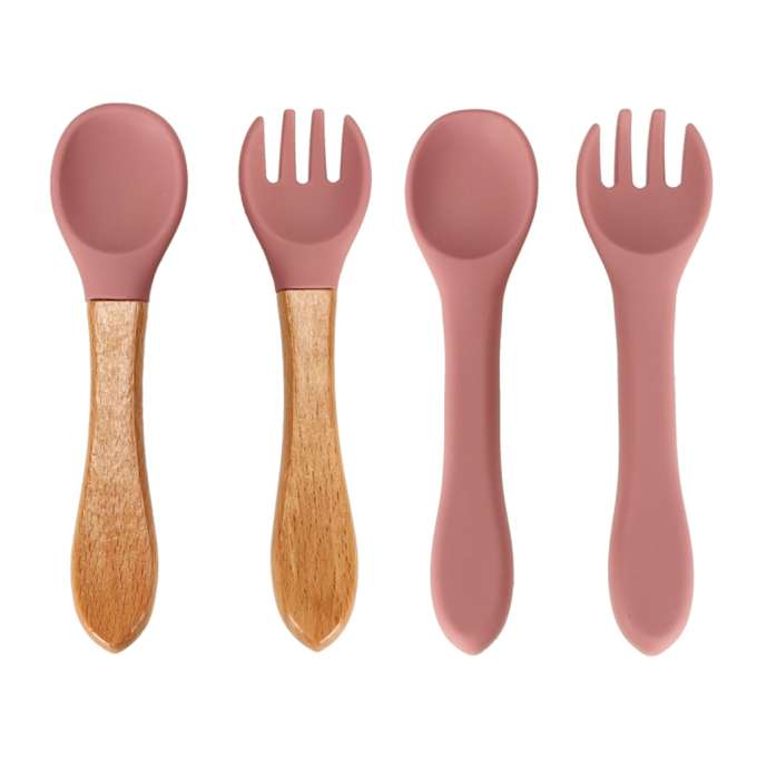 Silicone dishes for children squirrel 9 elements dark pink
