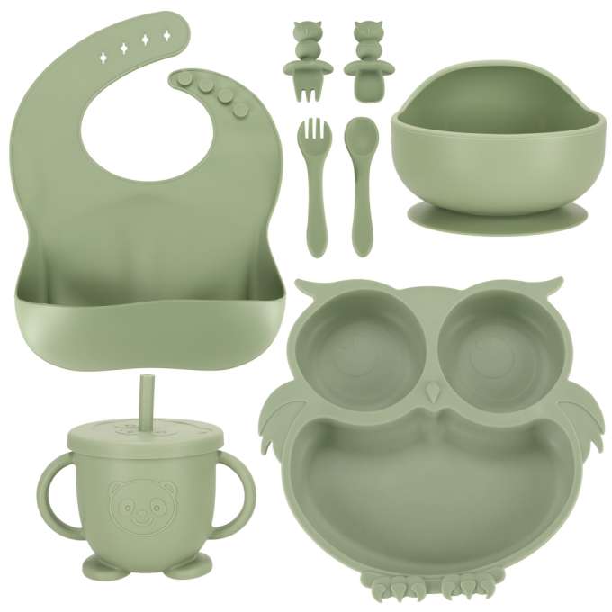 Silicone dishes for kids owl milita green