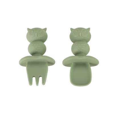 Silicone dishes for kids owl milita green