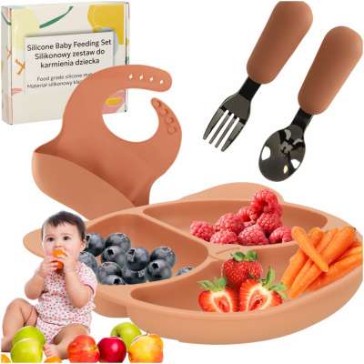 Silicone utensils for babies table set of 4 pieces teddy bear orange