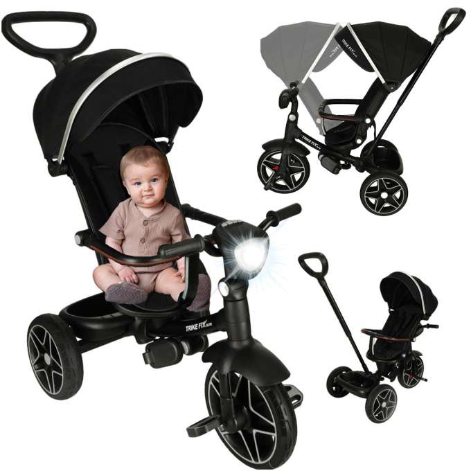 TRIKE FIX Elite 2in1 tricycle with canopy swivel adjustable stroller guide straps black