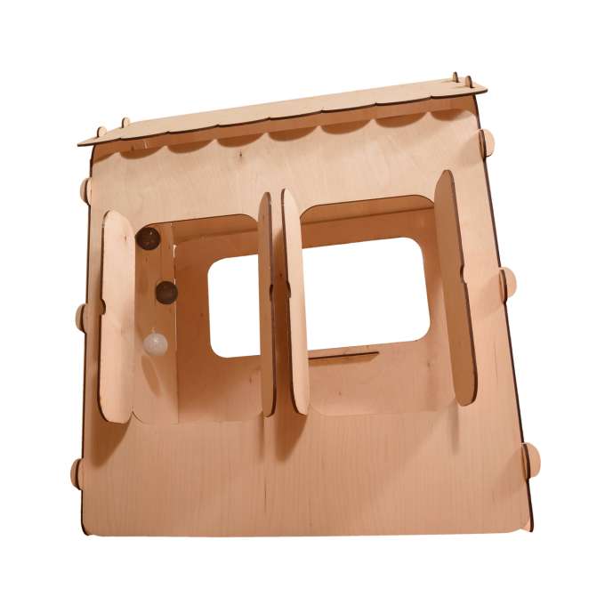 Wooden house for children with a board and table