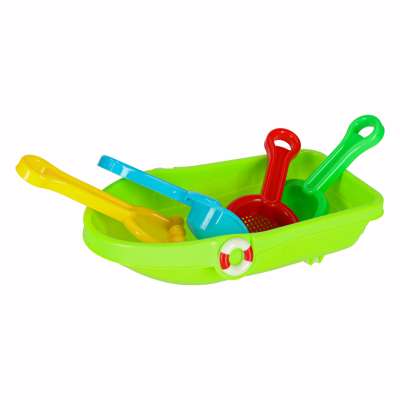 Boat with accessories moulds sand beach toys + water gun 12el.