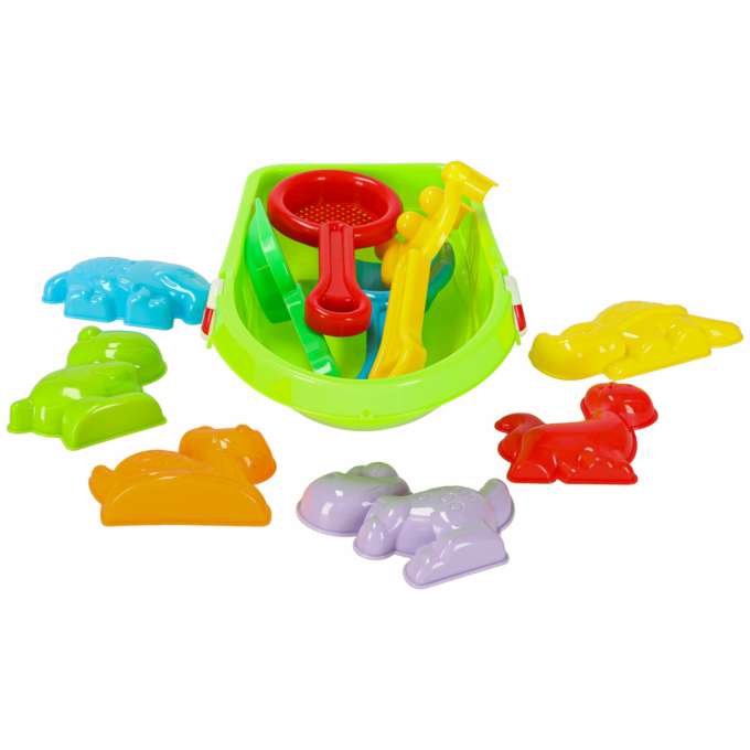 Boat with accessories moulds sand beach toys + water gun 12el.